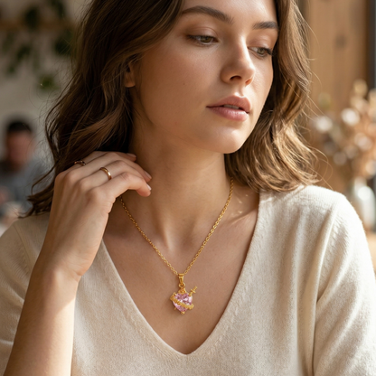Light of Mary Soft Pink Necklace: Immaculate Heart in Infinite Crystal