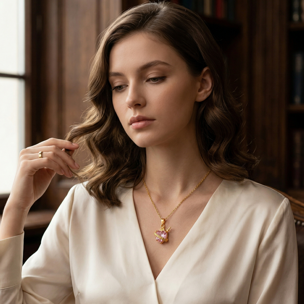 Light of Mary Soft Pink Necklace: Immaculate Heart in Infinite Crystal
