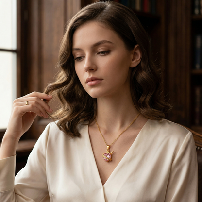 Light of Mary Soft Pink Necklace: Immaculate Heart in Infinite Crystal