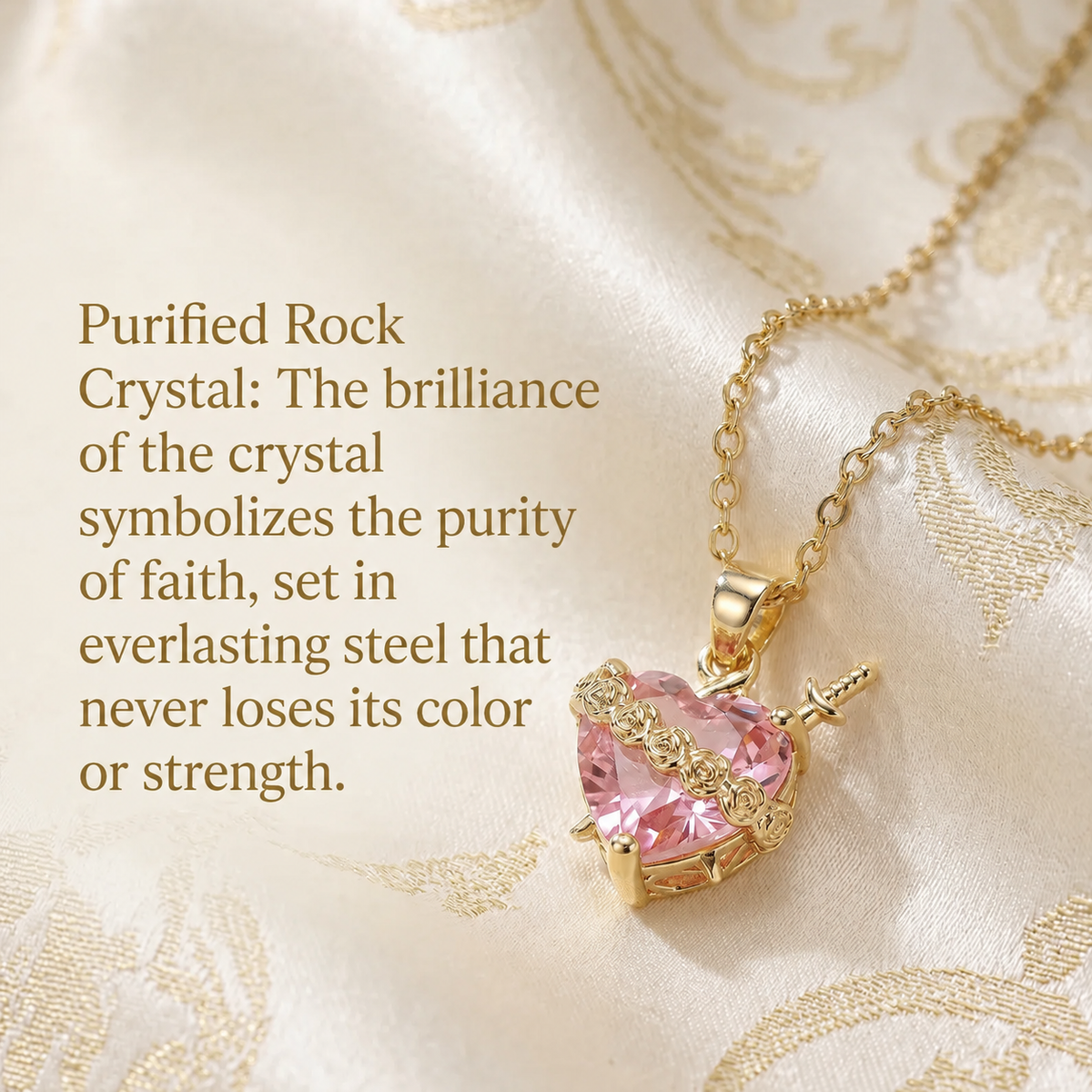 Light of Mary Soft Pink Necklace: Immaculate Heart in Infinite Crystal