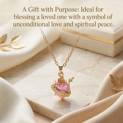 Light of Mary Soft Pink Necklace: Immaculate Heart in Infinite Crystal