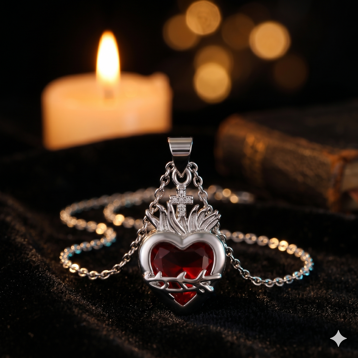 Light of Christ Silver Ring: Sacred Heart in Infinite Crystal