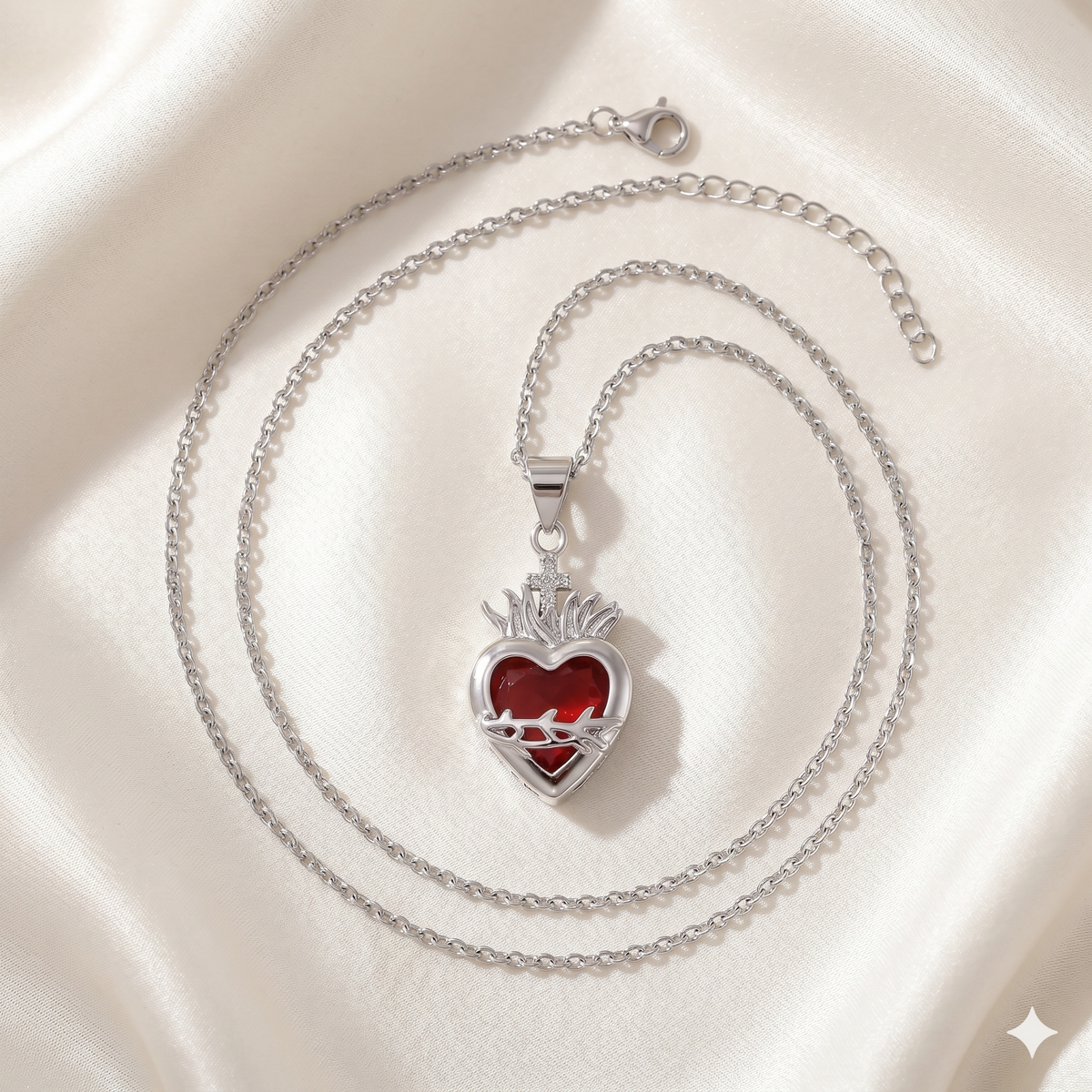 Light of Christ Silver Ring: Sacred Heart in Infinite Crystal