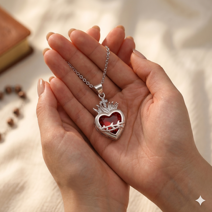 Light of Christ Silver Ring: Sacred Heart in Infinite Crystal