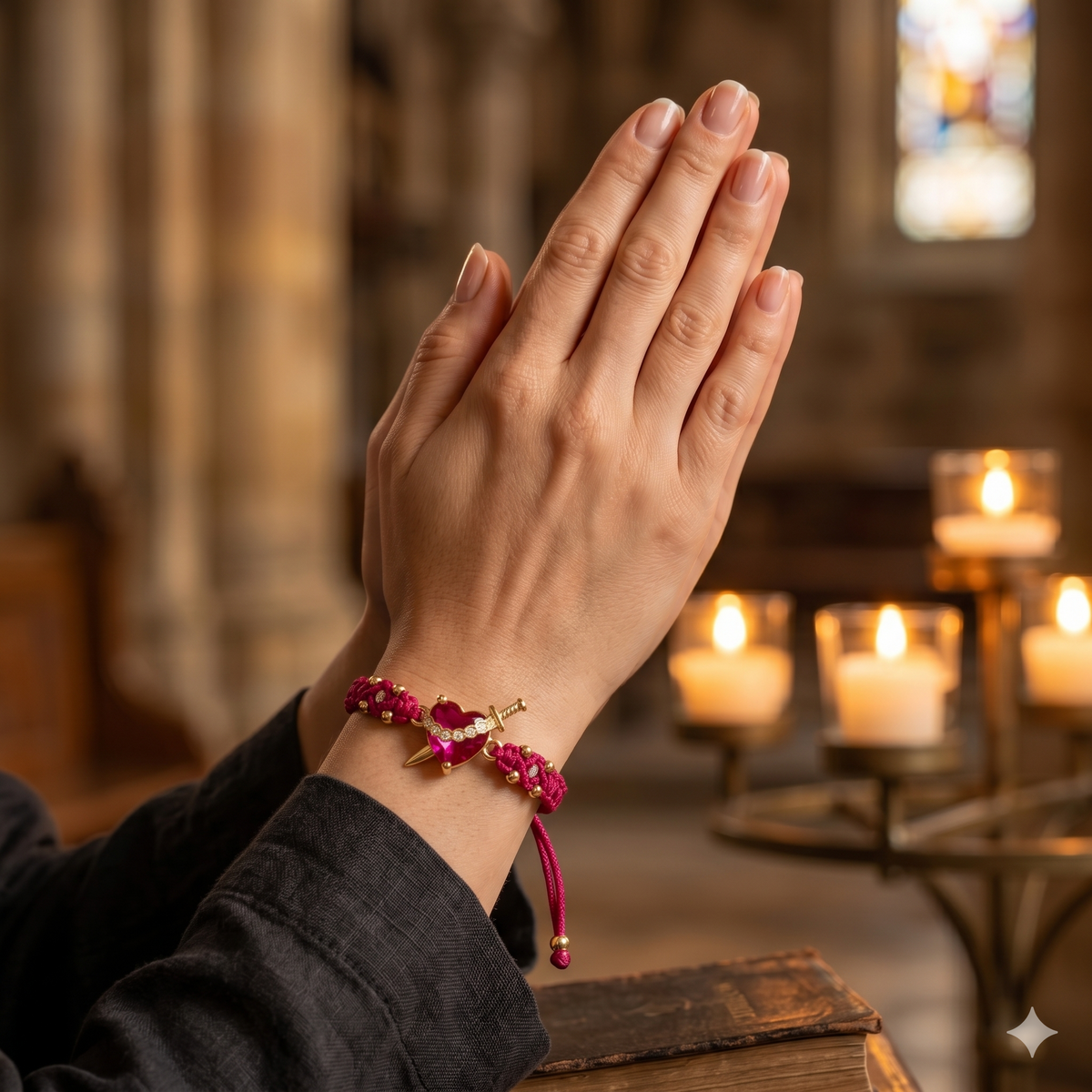Light of Mary Red Bracelet: Sacred Heart in Infinite Crystal