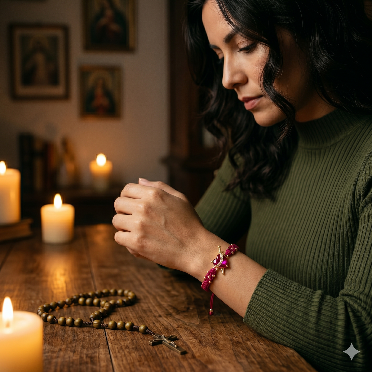 Light of Mary Red Bracelet: Sacred Heart in Infinite Crystal