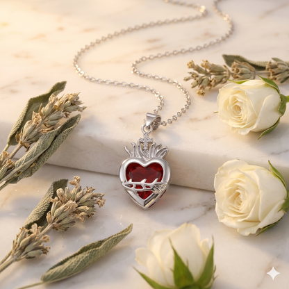 Light of Christ Silver Ring: Sacred Heart in Infinite Crystal