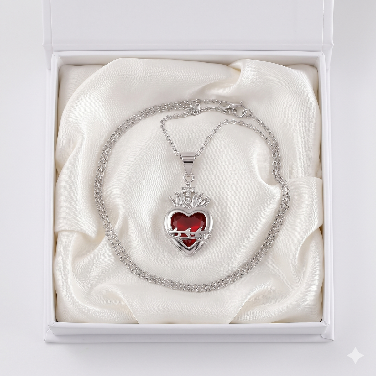 Light of Christ Silver Ring: Sacred Heart in Infinite Crystal
