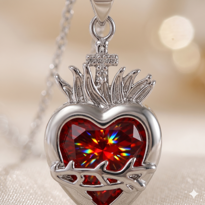 Light of Christ Silver Ring: Sacred Heart in Infinite Crystal