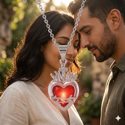 Light of Christ Silver Ring: Sacred Heart in Infinite Crystal