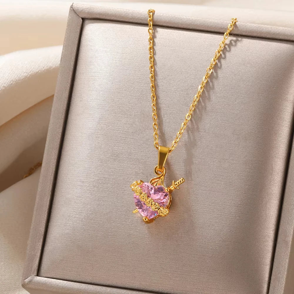 Light of Mary Soft Pink Necklace: Immaculate Heart in Infinite Crystal