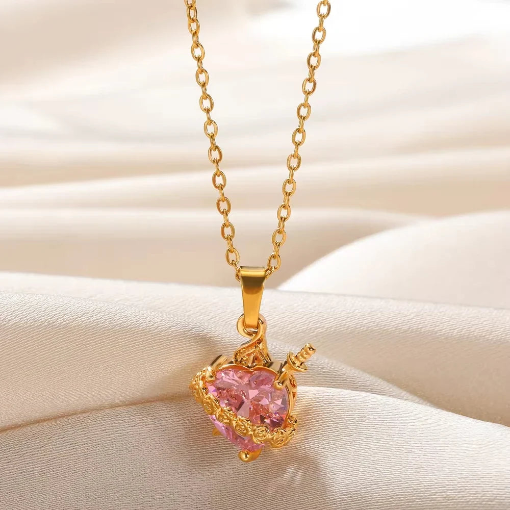 Light of Mary Soft Pink Necklace: Immaculate Heart in Infinite Crystal