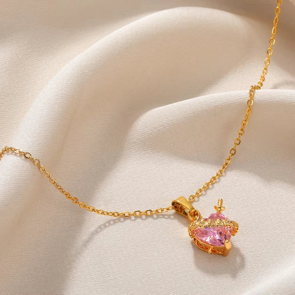 Light of Mary Soft Pink Necklace: Immaculate Heart in Infinite Crystal